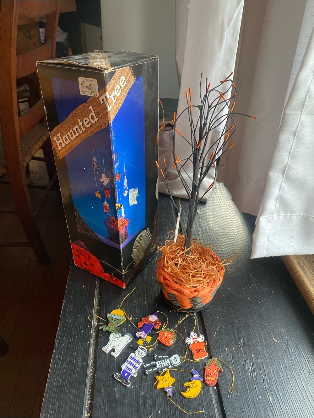 Haunted Mini Tree Halloween Decor in Orange & Black